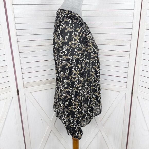 Paige Ambrosine Sheer Floral Silk Blouse Black Medium Ruffle - Picture 5 of 15